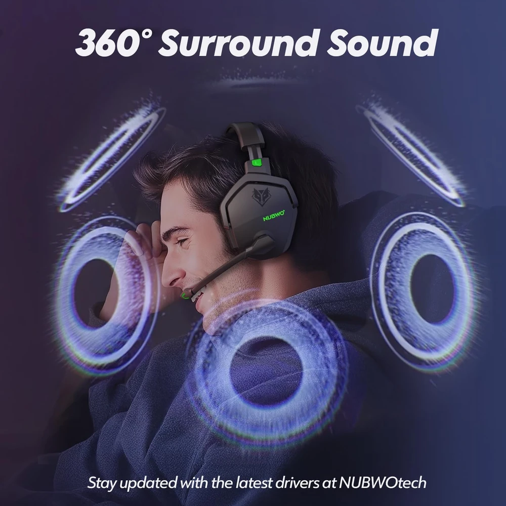 NUBWO belaidės žaidimų ausinės su mikrofonu Bluetooth 5.3 ir 2,4 GHz G06-BT