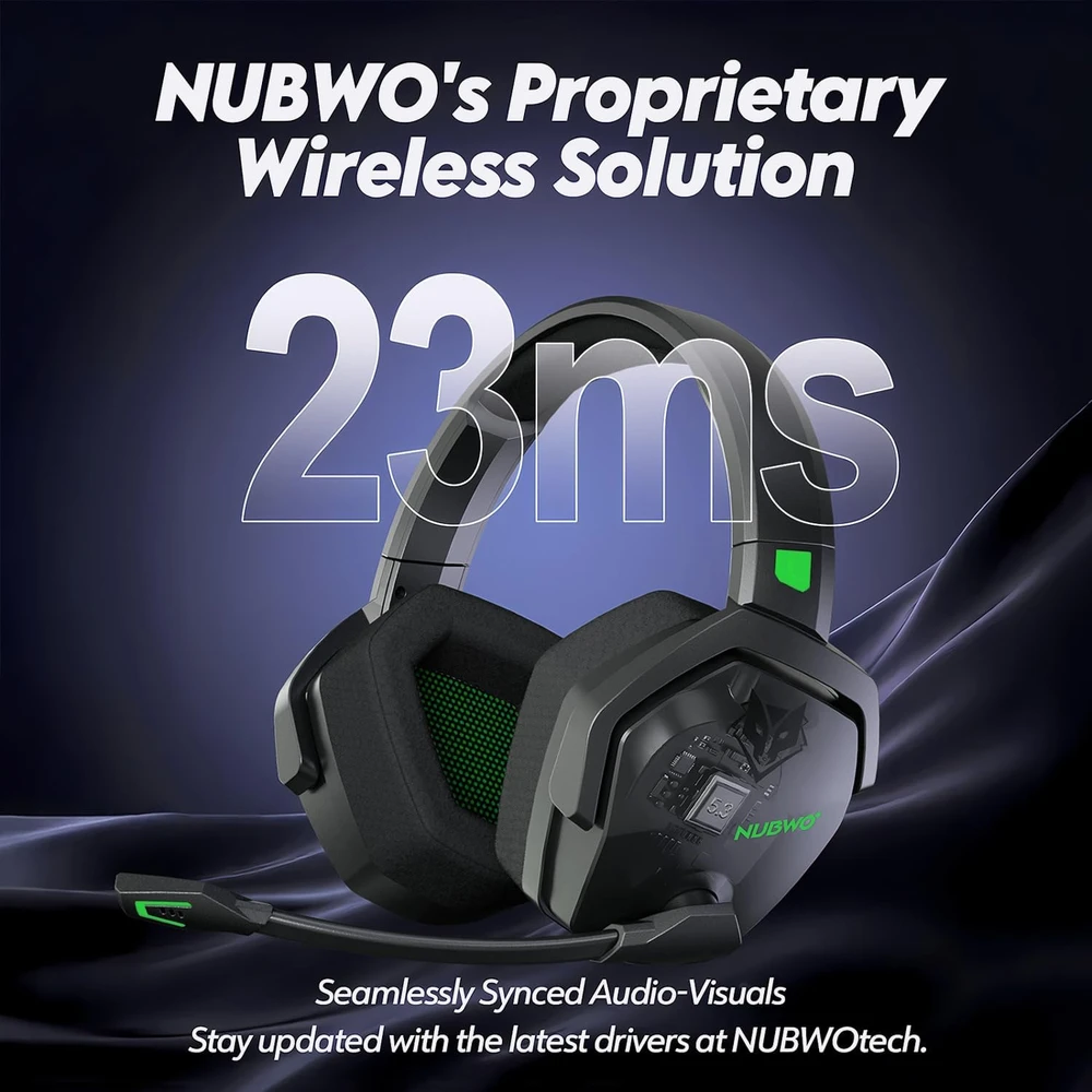 NUBWO belaidės žaidimų ausinės su mikrofonu Bluetooth 5.3 ir 2,4 GHz G06-BT