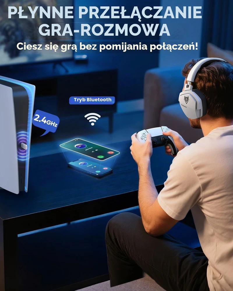 NUBWO belaidės žaidimų ausinės su mikrofonu Bluetooth 5, 2,4 GHz, 50 mm, 100 val., G06-BT