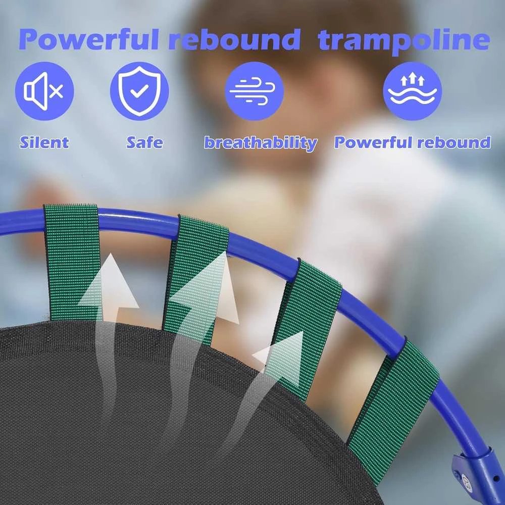 NUKied vaikų trampolinas, sulankstomas, Ø 91,5 cm, su putplasčio rankena ir apsaugine danga, mėlynas, YL-TJ-3601-GC