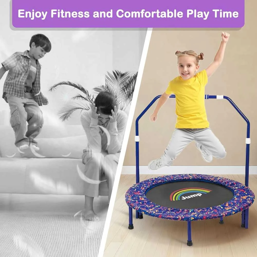 NUKied vaikų trampolinas, sulankstomas, Ø 91,5 cm, su putplasčio rankena ir apsaugine danga, mėlynas, YL-TJ-3601-GC