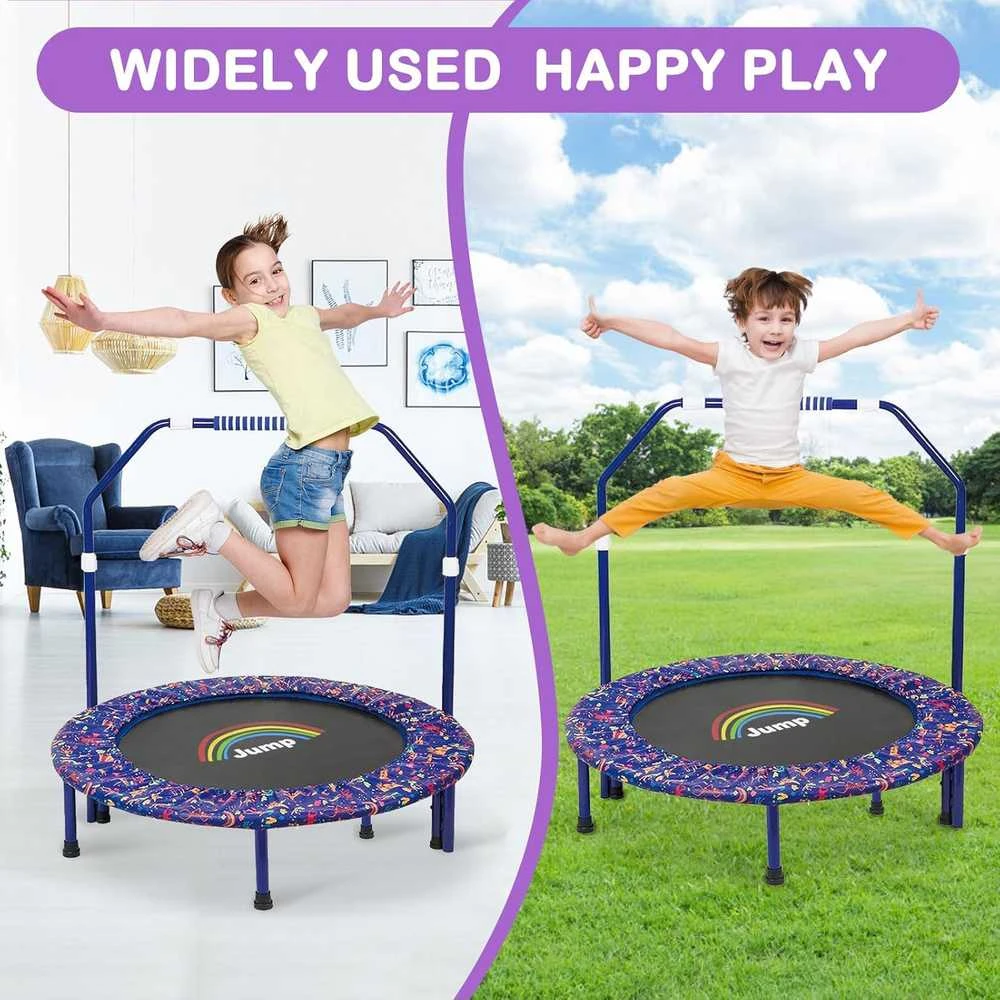 NUKied vaikų trampolinas, sulankstomas, Ø 91,5 cm, su putplasčio rankena ir apsaugine danga, mėlynas, YL-TJ-3601-GC
