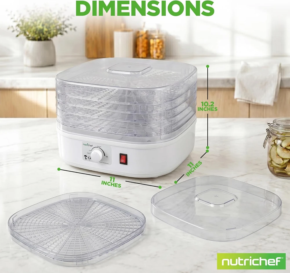 Nutrichef maisto džiovyklė 250 W, 5 keičiamos padėklos, temperatūra iki 82 °C PKFD06