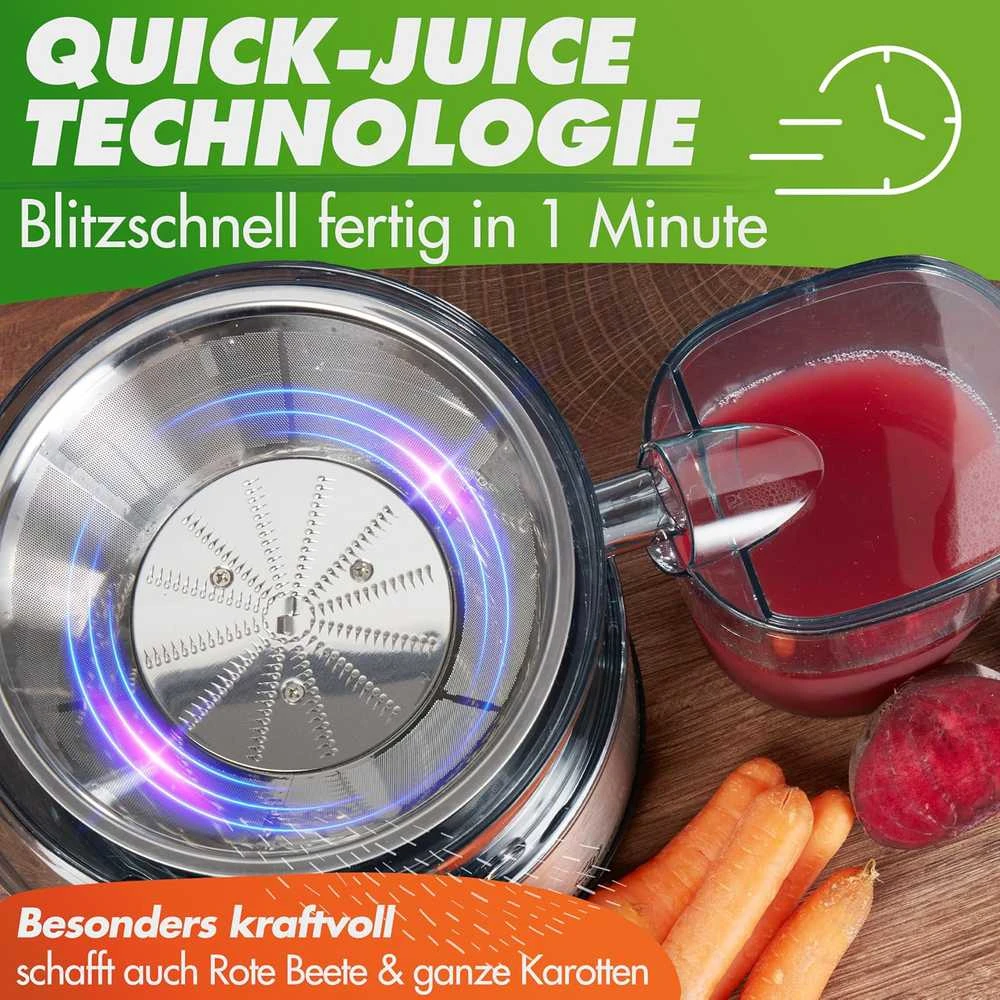 Nutrilovers sulčiaspaudė su plieniniu XXL sieteliu, išoriniu nuosėdų indu, 800 W, QUICK-JUICER MAX