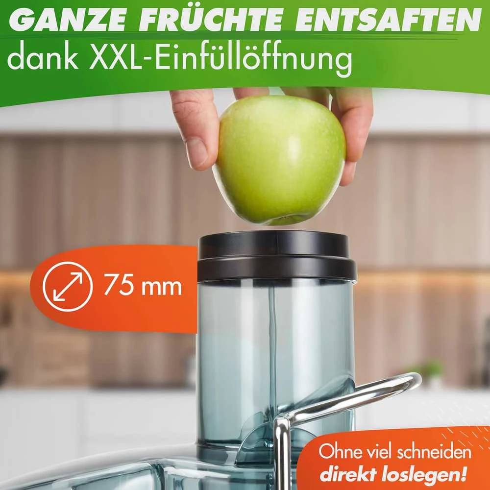 Nutrilovers sulčiaspaudė su plieniniu XXL sieteliu, išoriniu nuosėdų indu, 800 W, QUICK-JUICER MAX