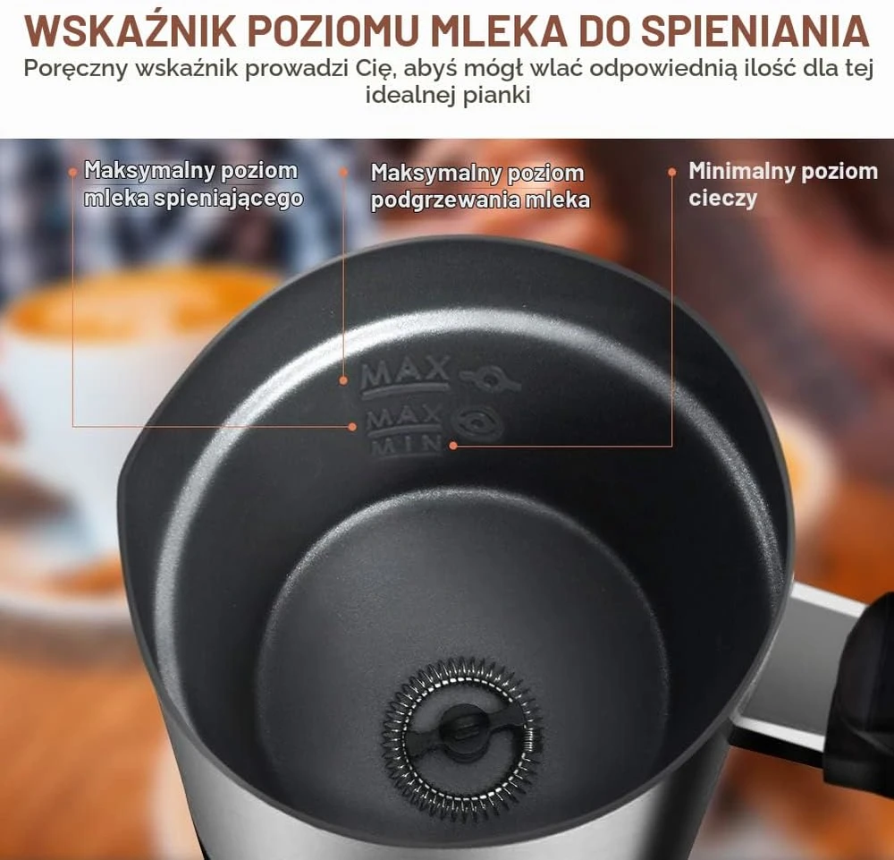 NWOUIIAY elektrinis pieno plakiklis 500 W, 240 ml, karštam ir šaltam pienui, MMF-003B