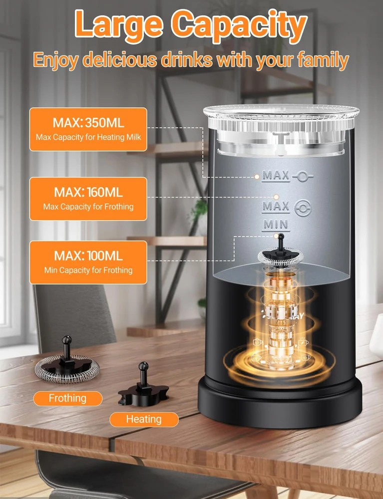 NWOUIIAY elektrinis pieno putų plakiklis 5 viename, 600 W, 350 ml, modelis 5173