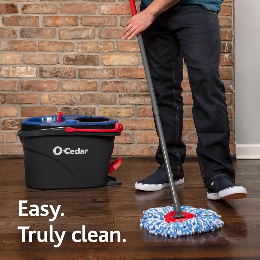 O-Cedar grindų valymo sistema EasyWring su mikrofibros mopais, dviejų skyrių kibiru ir 2 papildomais užpildais