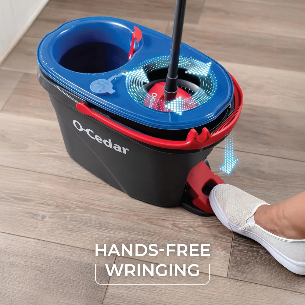 O-Cedar grindų valymo sistema EasyWring su mikrofibros mopais, dviejų skyrių kibiru ir 2 papildomais užpildais