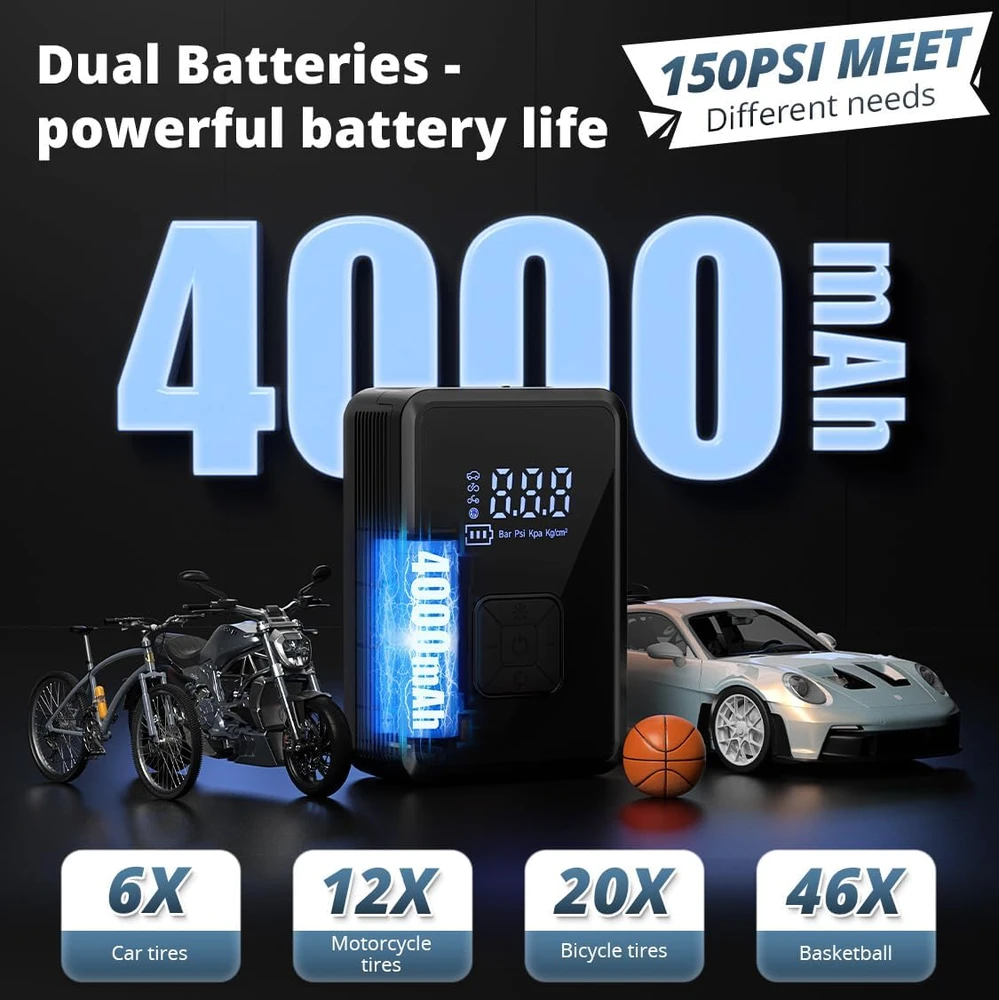 Oasser belaidis oro kompresorius padangoms 150 PSI, 3000 mAh, USB-C, LS4102