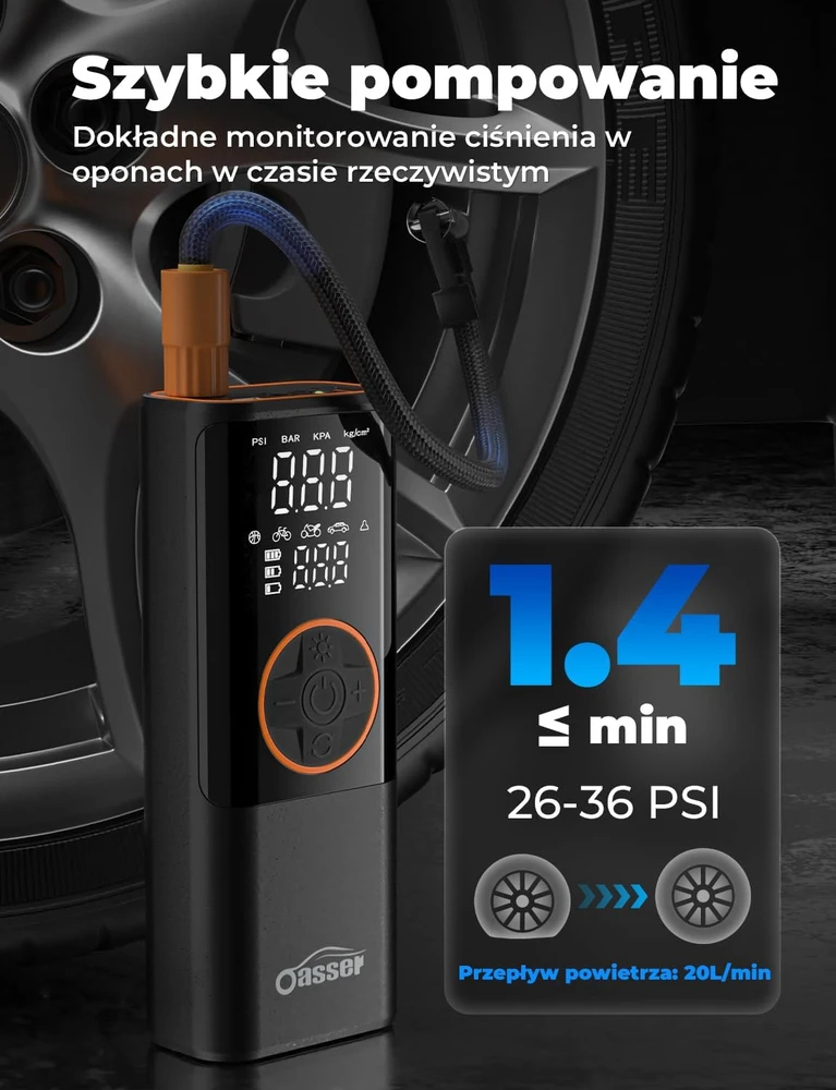 Oasser nešiojamas oro kompresorius 6000 mAh, 150 PSI, 12 V, MS22C-203B