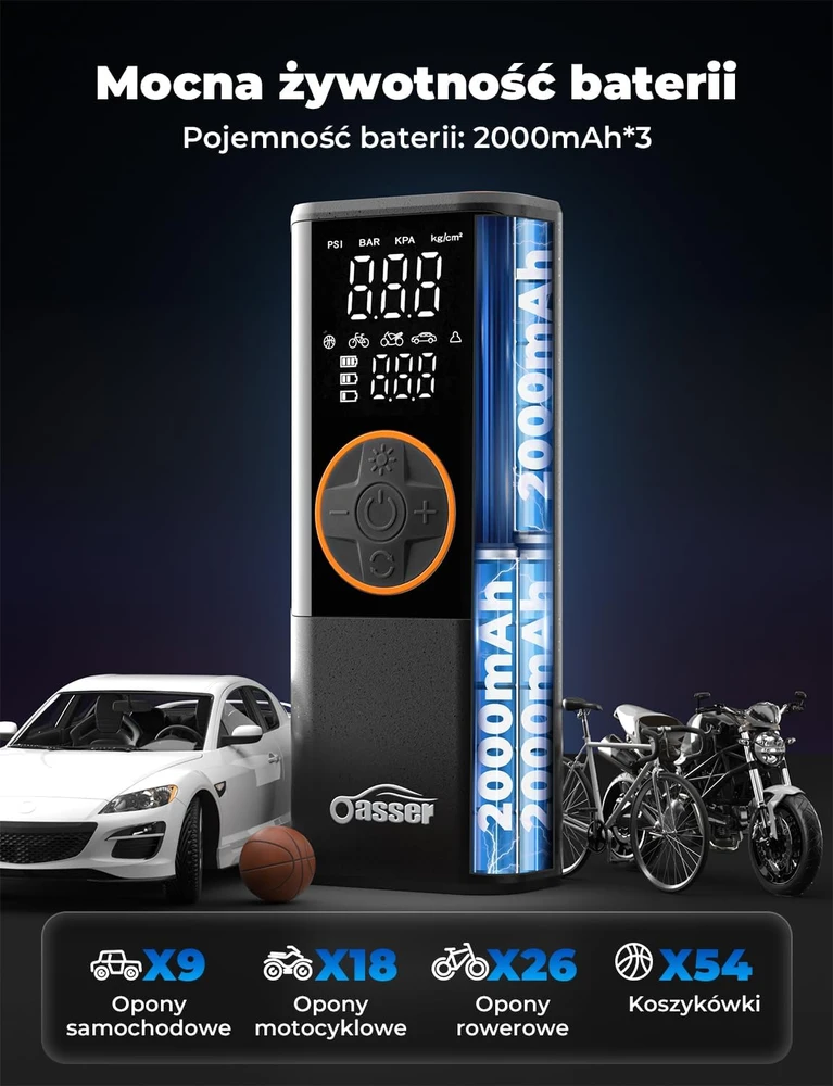 Oasser nešiojamas oro kompresorius 6000 mAh, 150 PSI, 12 V, MS22C-203B