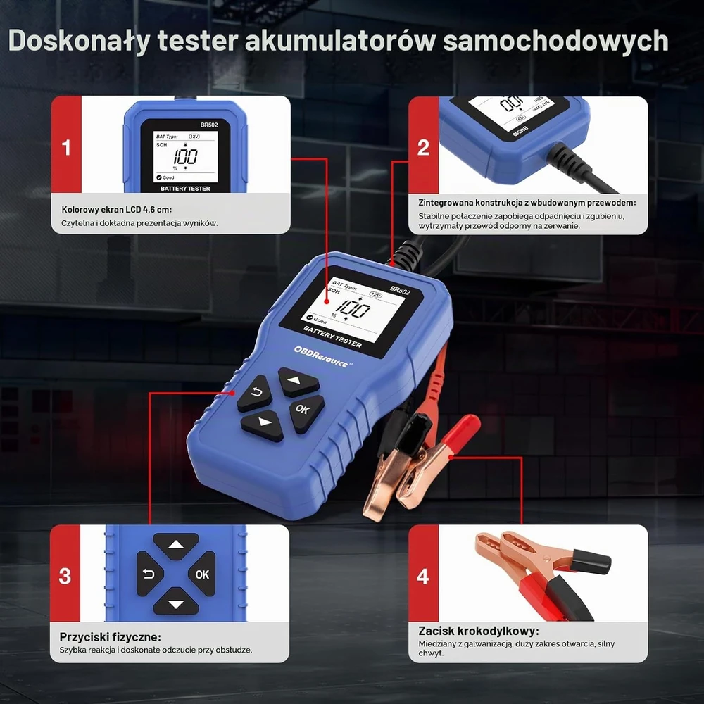 OBDResource automobilio akumuliatoriaus testeris 6–24 V, 100–2000 CCA BR502