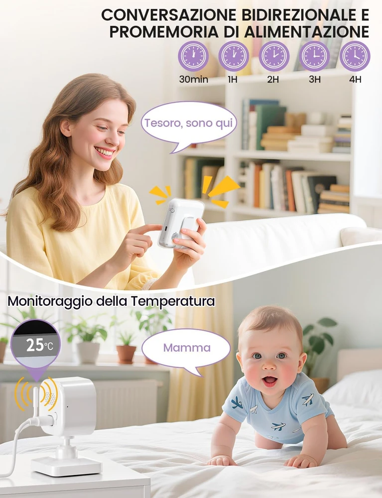 OBVHNUA vaizdo auklė su 2,8 colių 720p ekranu, 2,4 GHz FHSS ir naktiniu matymu ABM900