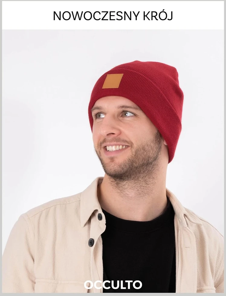 Occulto unisex megzta akrilinė kepurė su odine etikete, juoda, Beanie
