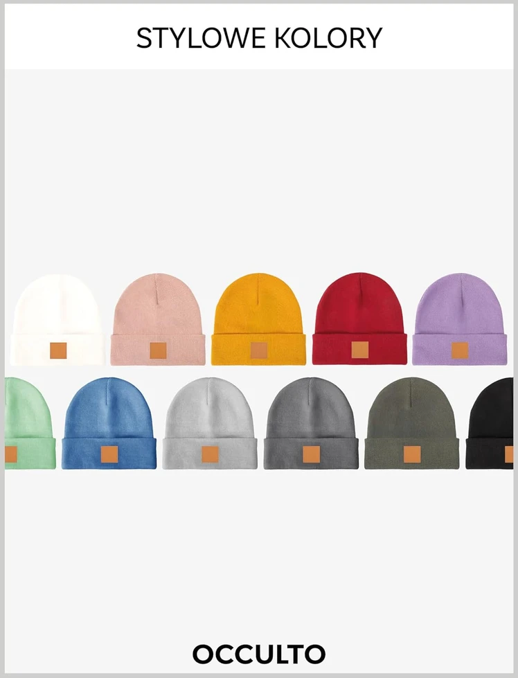 Occulto unisex megzta akrilinė kepurė su odine etikete, juoda, Beanie