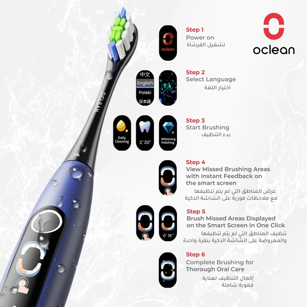 Oclean soninis elektrinis dantų šepetėlis X Lite, IPX7, 5 režimai, mėlynas, XLiteBlau