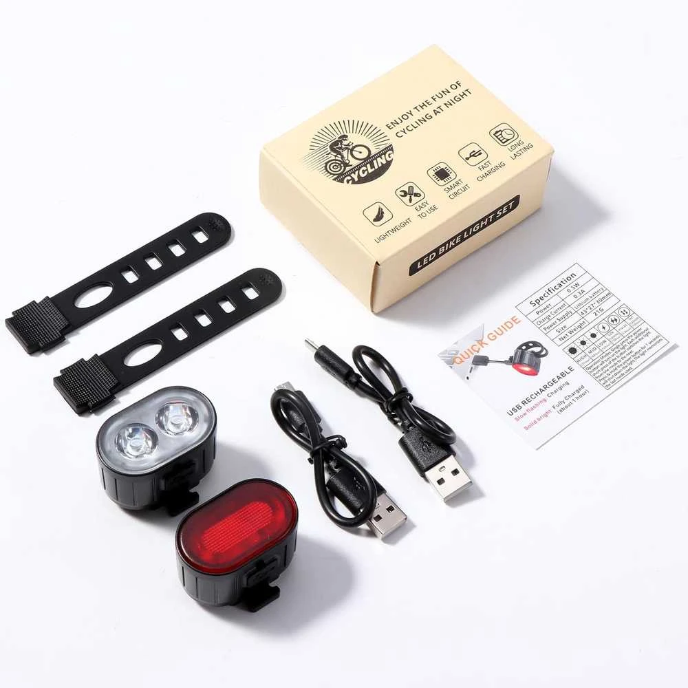 Oderra dviračio žibintų rinkinys su USB įkrovimu, IPX5, priekinis ir galinis, 6 režimai