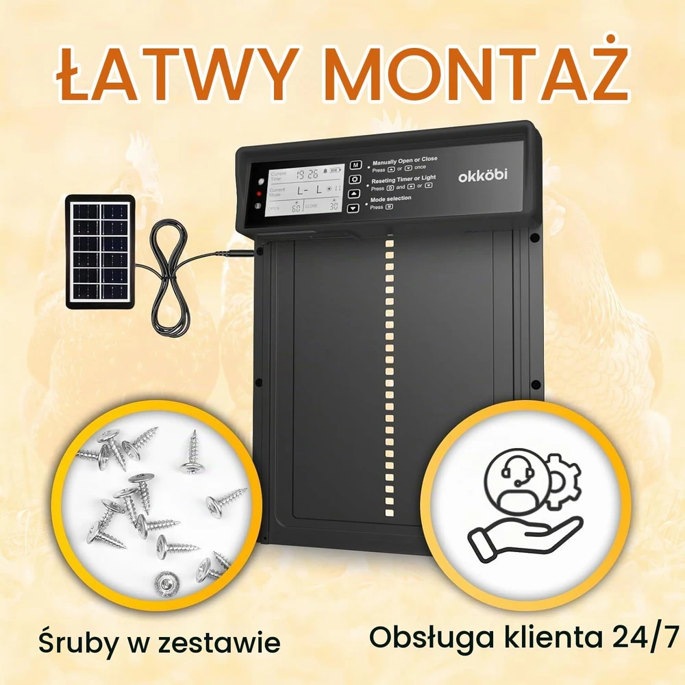 OKKÖBI automatinės saulės energija maitinamos vištidės durys su LCD ekranu OKCHI9302