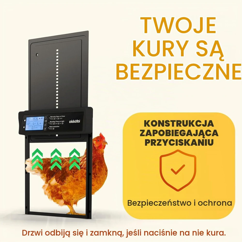 OKKÖBI automatinės saulės energija maitinamos vištidės durys su LCD ekranu OKCHI9302