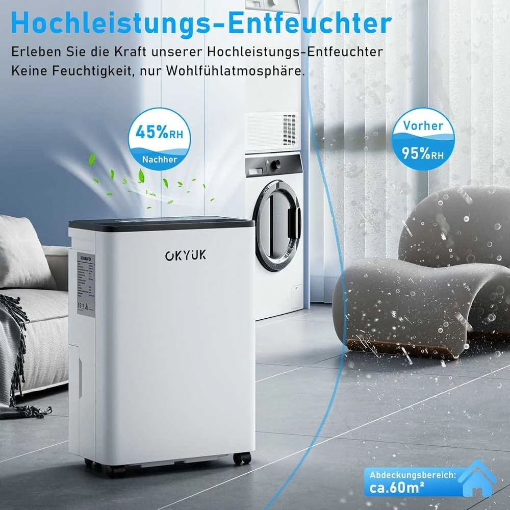 OKYUK 12 l elektrinis oro sausintuvas su higrostatu, 190 W, 2.5 l bakelis, baltas