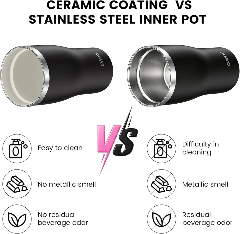 Olerd izoliuotas kelioninis termopuodelis 590 ml, nerūdijančiojo plieno, mug-600-juodas