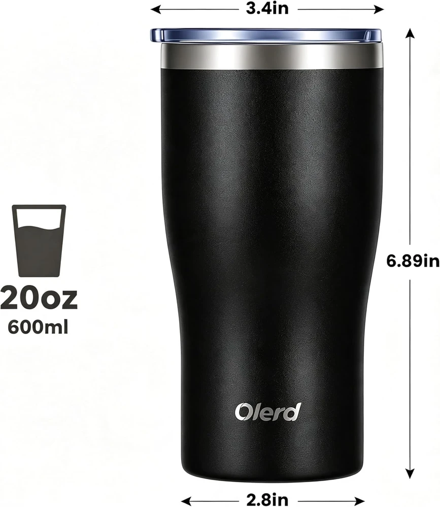 Olerd izoliuotas kelioninis termopuodelis 590 ml, nerūdijančiojo plieno, mug-600-juodas