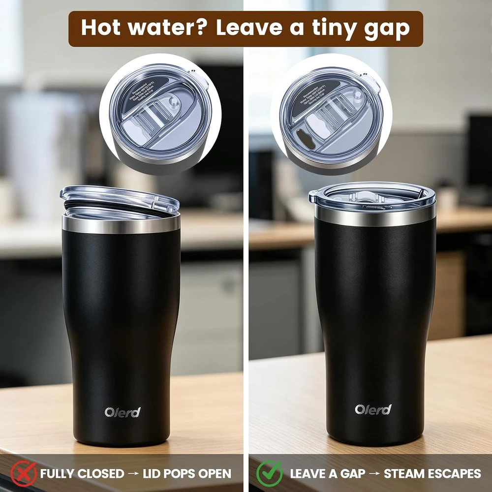 Olerd izoliuotas kelioninis termopuodelis 590 ml, nerūdijančiojo plieno, mug-600-juodas