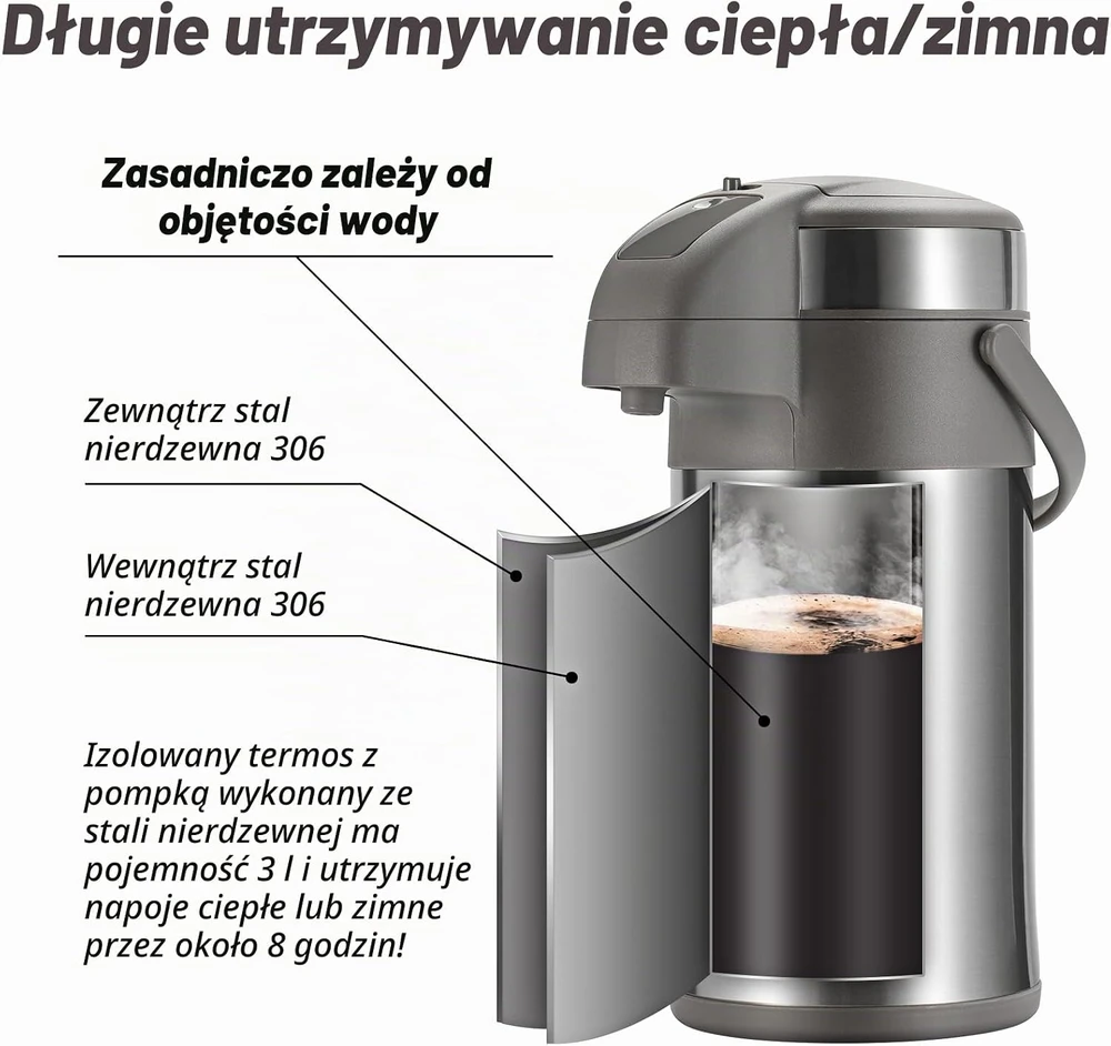 Olerd termosinis ąsotis su pompa, 3 l, vakuuminė izoliacija, 971
