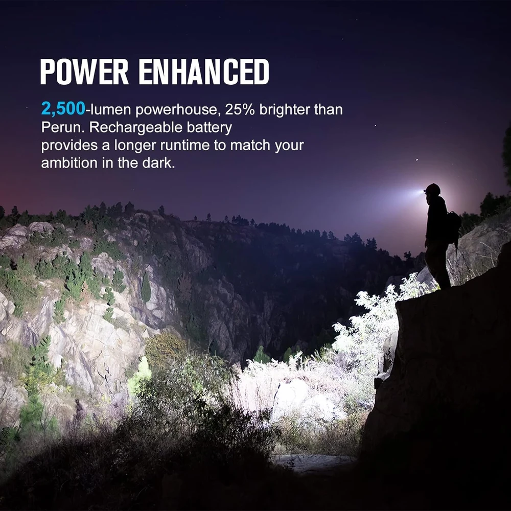 Olight galvos žibintas Perun 2, LED, 2500 lm, įkraunamas, IPX8, juodas