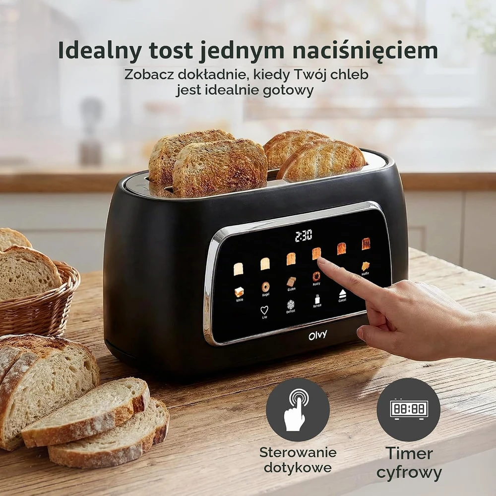 Olvy 4 riekelių skrudintuvas su LCD laikmačiu, 1500 W, 6 skrudinimo lygiai, T-40T