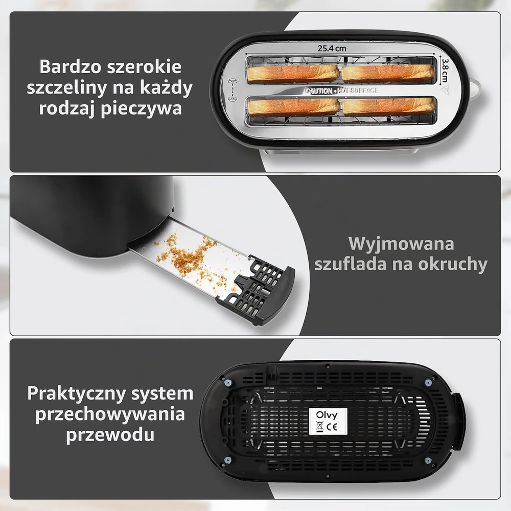Olvy 4 riekelių skrudintuvas su LCD laikmačiu, 1500 W, 6 skrudinimo lygiai, T-40T