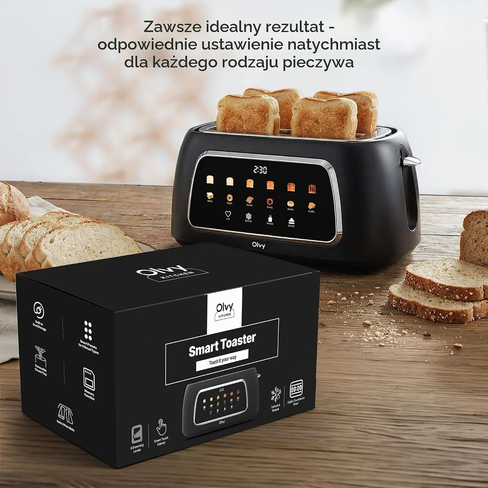 Olvy 4 riekelių skrudintuvas su LCD laikmačiu, 1500 W, 6 skrudinimo lygiai, T-40T