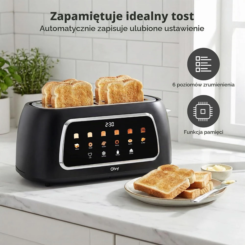 Olvy 4 riekelių skrudintuvas su LCD laikmačiu, 1500 W, 6 skrudinimo lygiai, T-40T