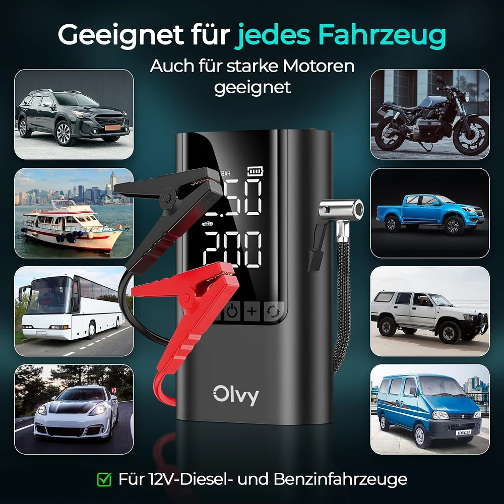 Olvy 4 viename automobilio užvedimo įrenginys su oro kompresoriumi 1500 A BR12
