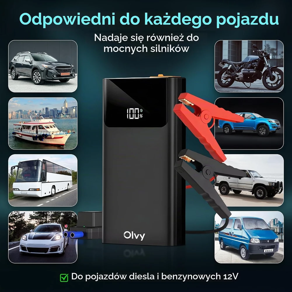 Olvy akumuliatoriaus paleidimo įrenginys, 10 000 mAh, 1 500 A, QS01