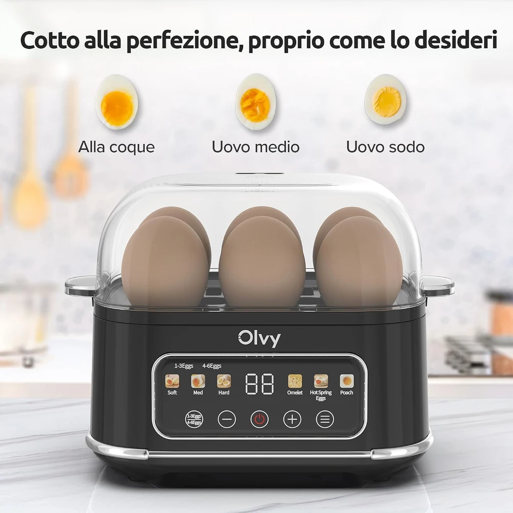 Olvy elektrinė kiaušinių viryklė 6 viename su LCD laikmačiu, 6 kiaušiniams OP-EB808