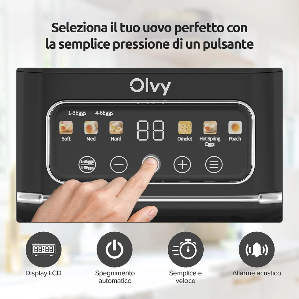 Olvy elektrinė kiaušinių viryklė 6 viename su LCD laikmačiu, 6 kiaušiniams OP-EB808