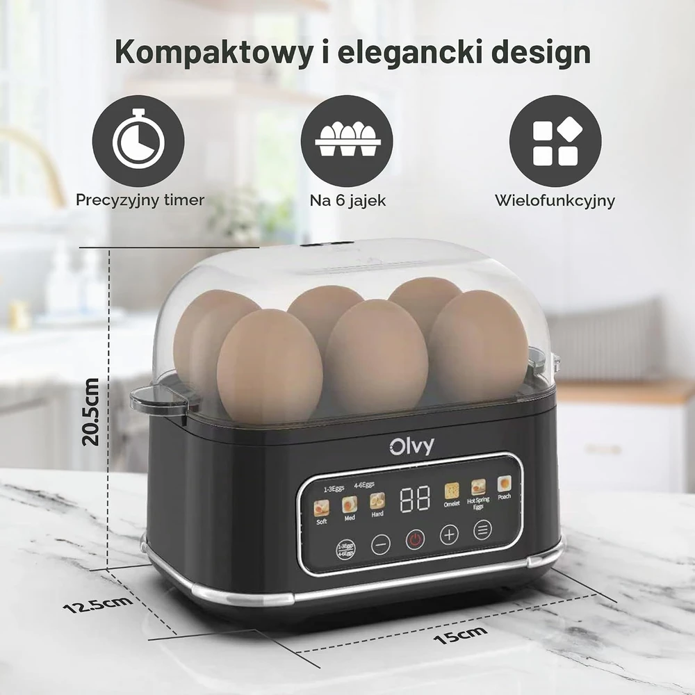 Olvy elektrinė kiaušinių viryklė 6 viename su LCD laikmačiu, 6 kiaušiniams OP-EB808