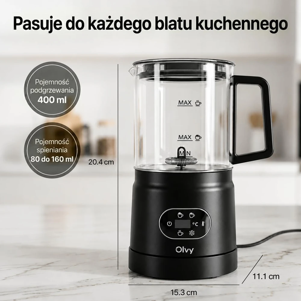 Olvy elektrinis pieno plaktuvas 500 W, 400 ml, karštoms ir šaltoms putoms DS-M0205