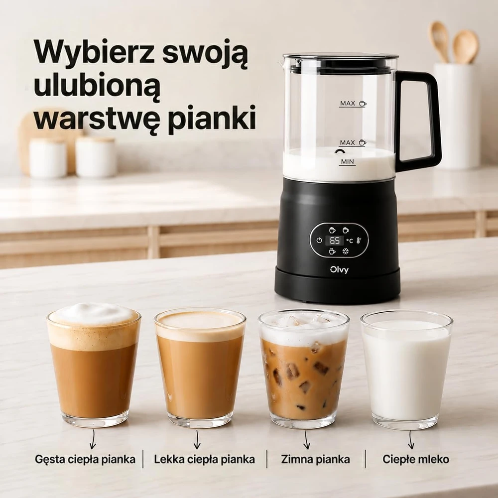 Olvy elektrinis pieno plaktuvas 500 W, 400 ml, karštoms ir šaltoms putoms DS-M0205