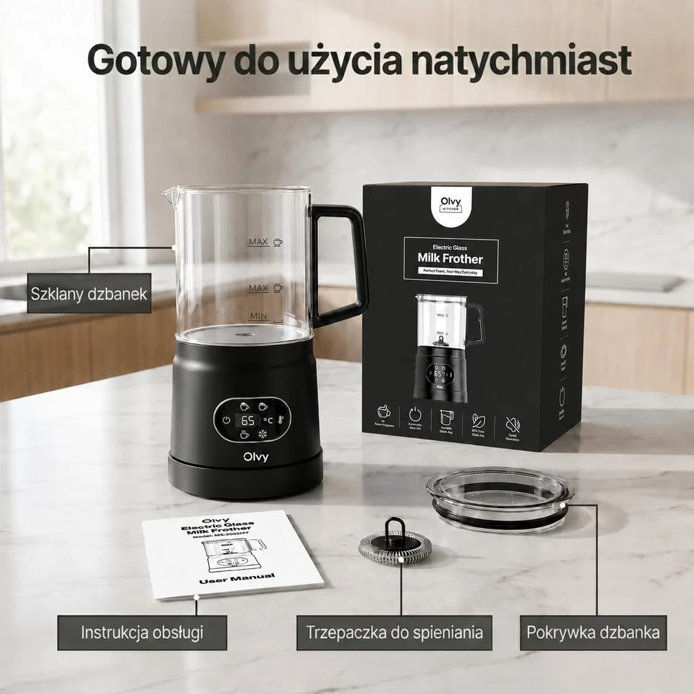 Olvy elektrinis pieno plaktuvas 500 W, 400 ml, karštoms ir šaltoms putoms DS-M0205
