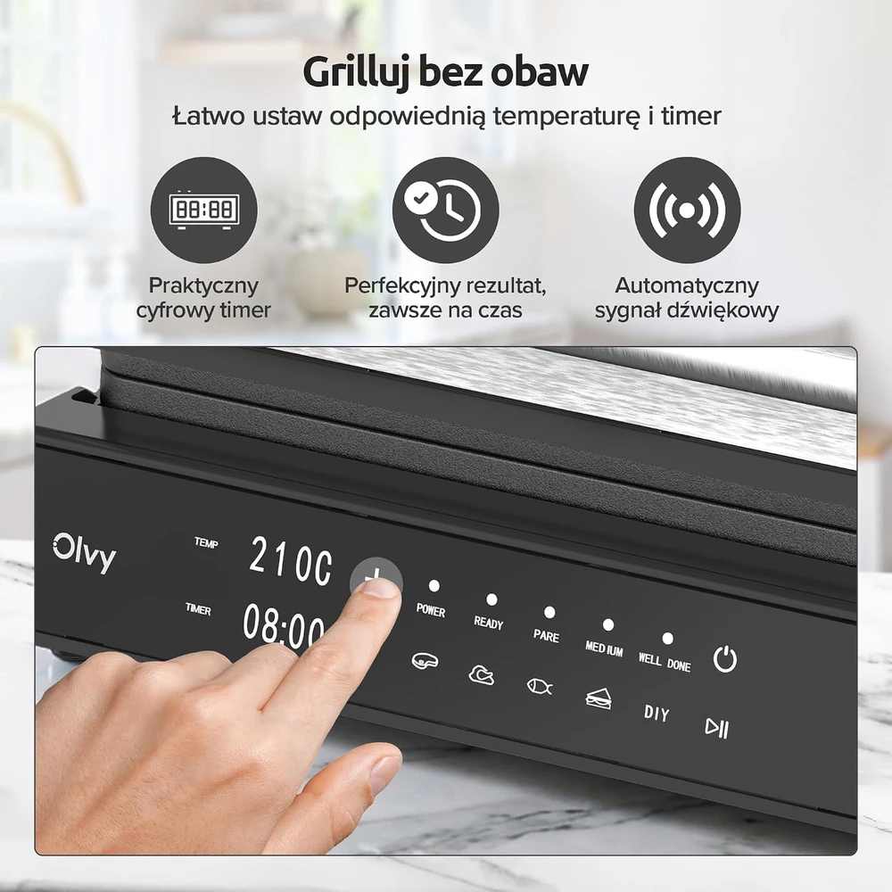 Olvy kontaktinis elektrinis grilis 2000 W su 5 programomis JPM-168A