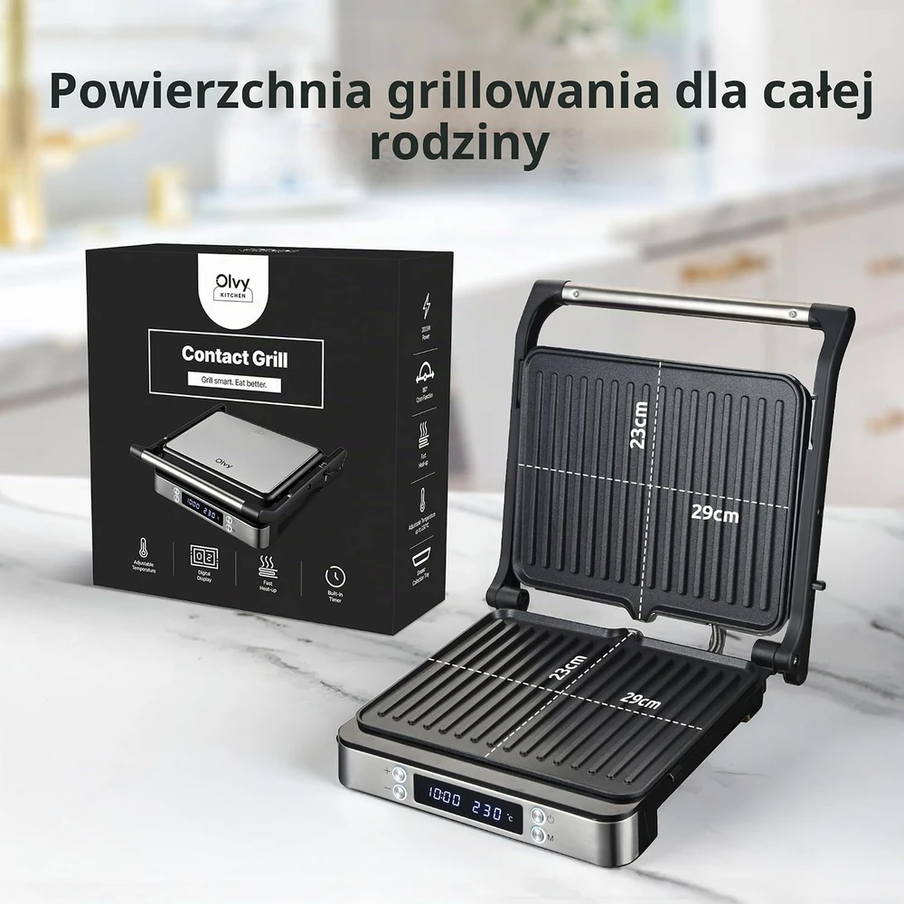 Olvy kontaktinis grilis ir sumuštinių keptuvė 3 viename, 2000 W, ZJ-529