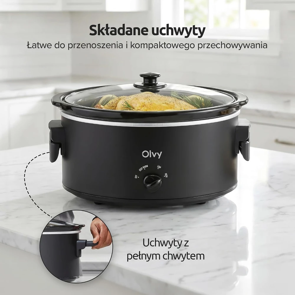 Olvy lėto virimo puodas 6 l su keraminiu indu, 3 temperatūros režimai CESC0602