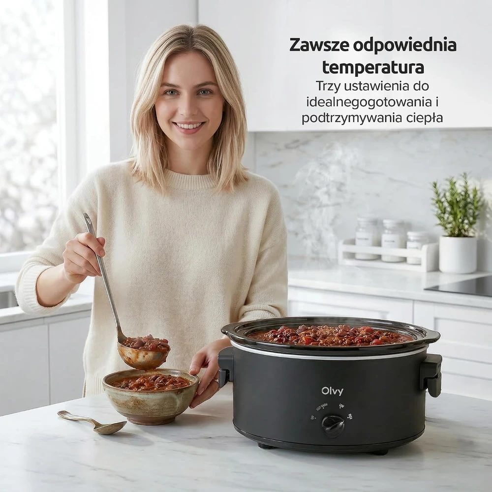 Olvy lėto virimo puodas 6 l su keraminiu indu, 3 temperatūros režimai CESC0602