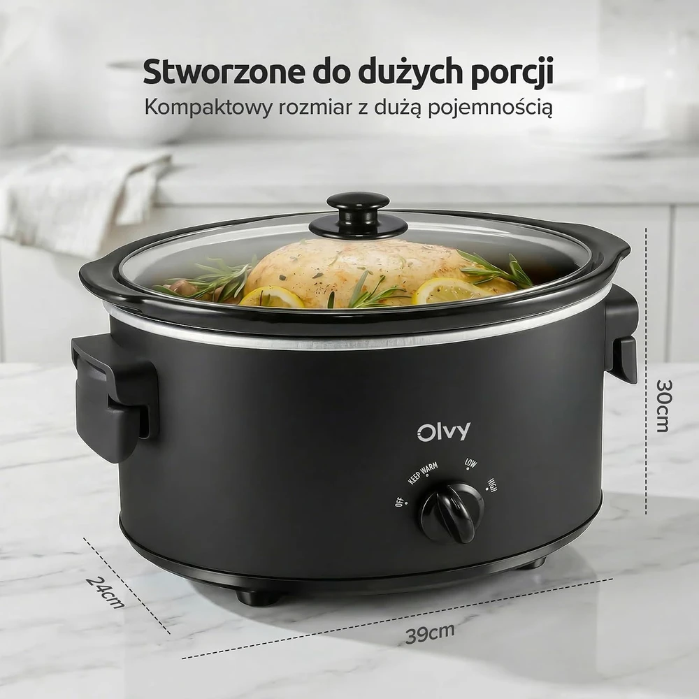 Olvy lėto virimo puodas 6 l su keraminiu indu, 3 temperatūros režimai CESC0602