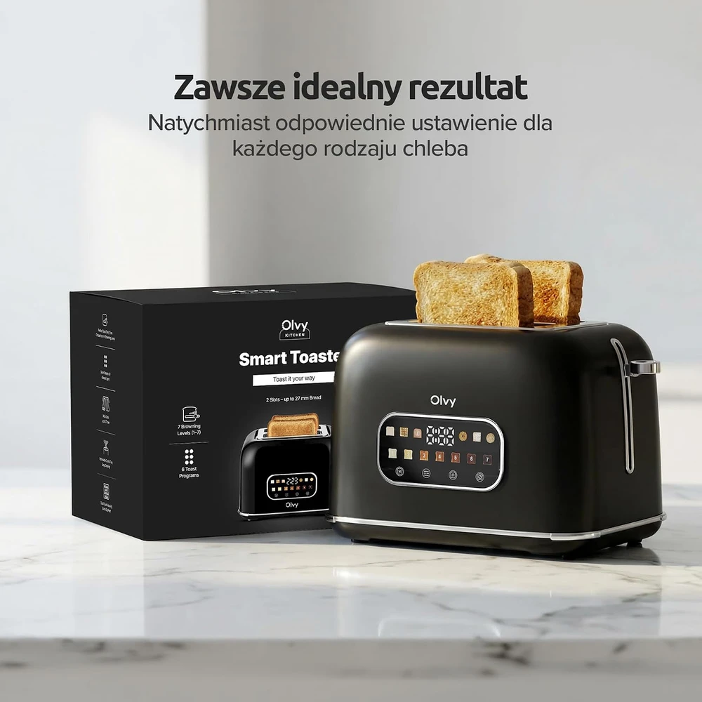 Olvy skrudintuvas 2 riekėms su LCD ekranu, 900 W, 7 skrudinimo lygiai, OP-898