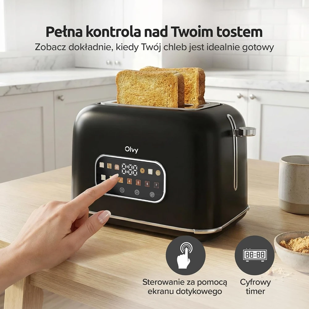 Olvy skrudintuvas 2 riekėms su LCD ekranu, 900 W, 7 skrudinimo lygiai, OP-898