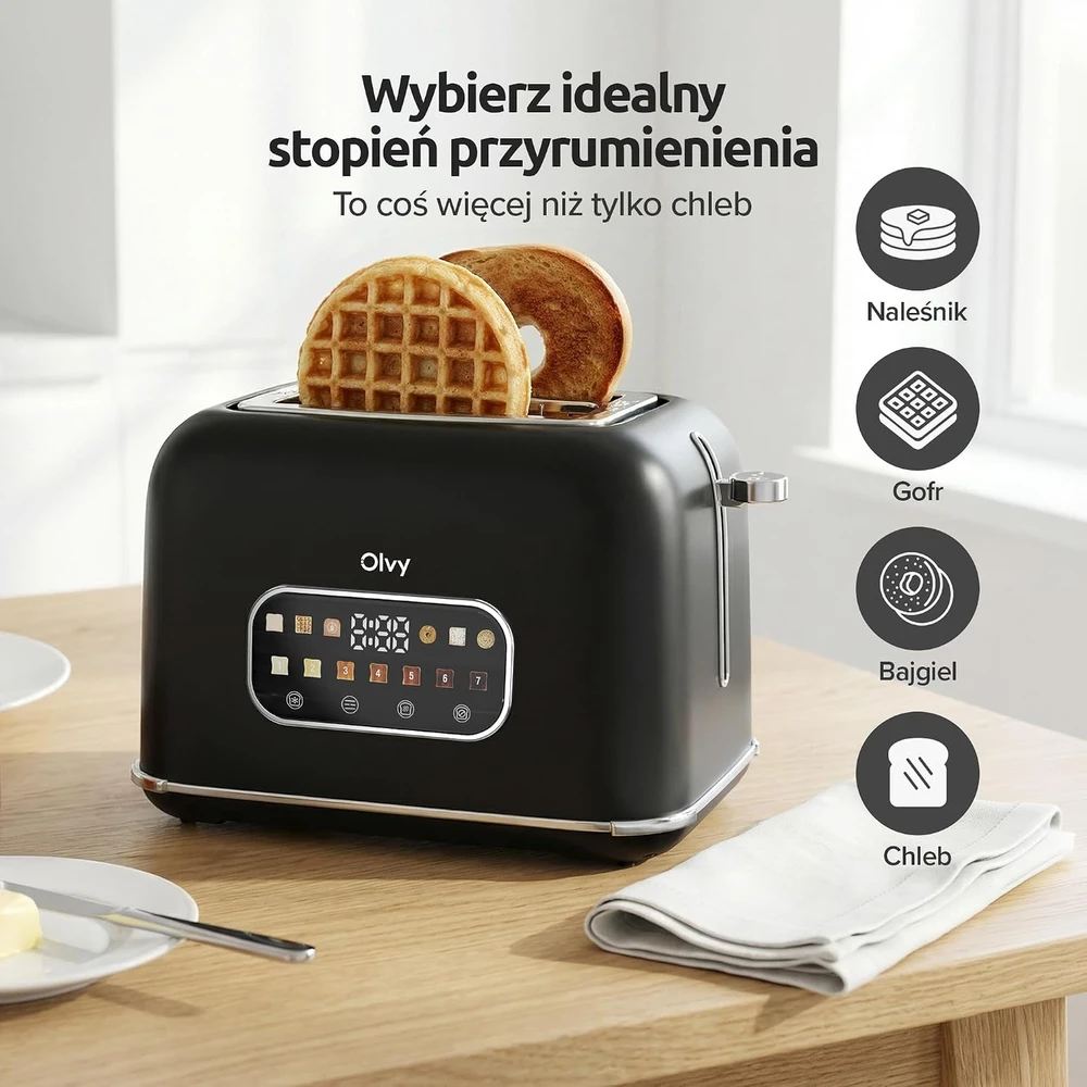 Olvy skrudintuvas 2 riekėms su LCD ekranu, 900 W, 7 skrudinimo lygiai, OP-898